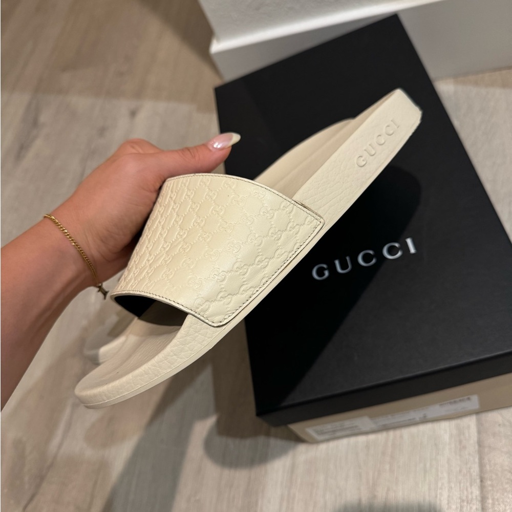 Gucci Mens Cream Slide Sandals
